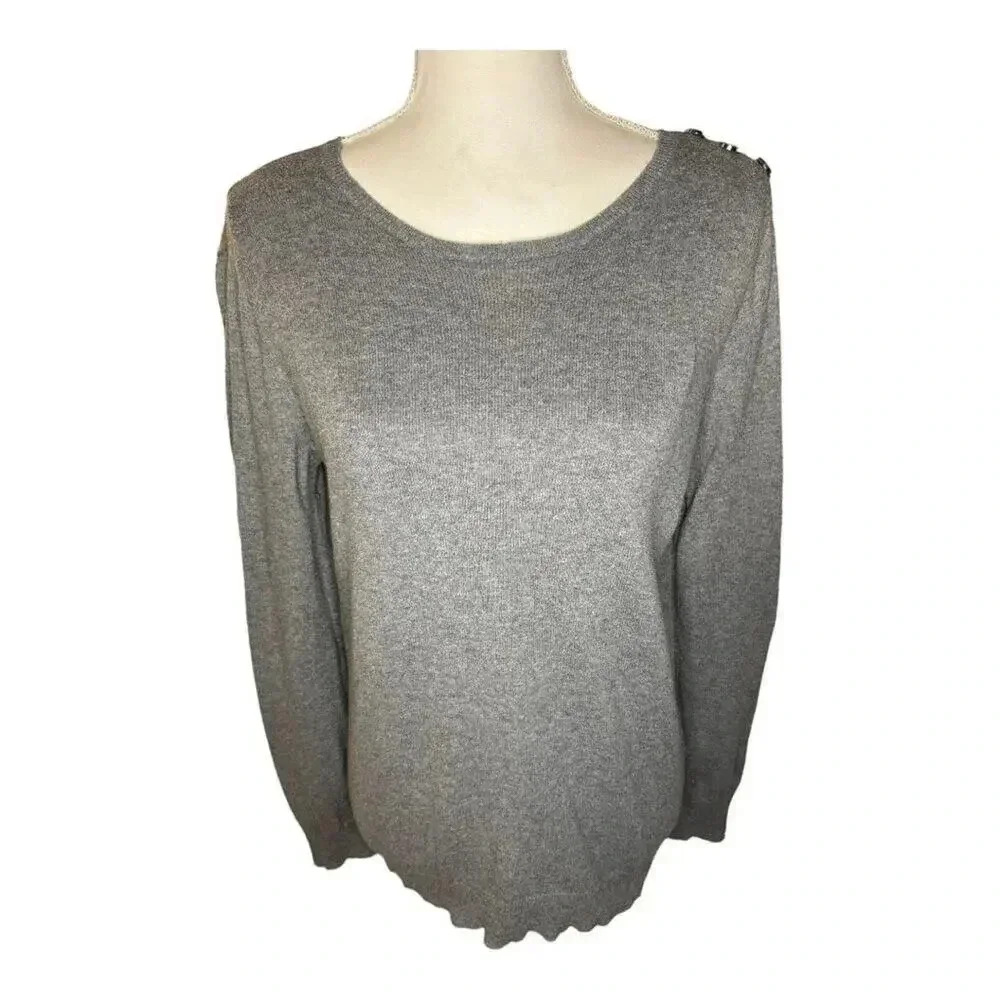 Anne Klein Sport Women's Medium Fine Weave Gray Pullover Crewneck Sweater